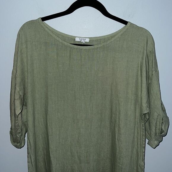 Made in Italy women size Small midi olive green  dress 100% linen Lagenlook - Picture 2 of 9